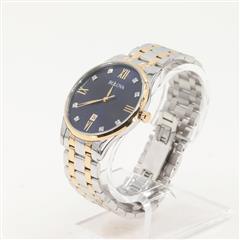 Bulova 98D130 Two-Tone Watch Blue Dial Roman 40mm w/Box - Very Good